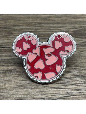2009 Disney Park Pink Hearts Valentines Day Mickey Icon Pin Trading
